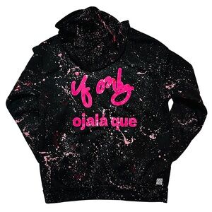 IF ONLY LIMITED EDITION Hot Pink “Ojala Que” Paint Color Splatter Black Hoodie